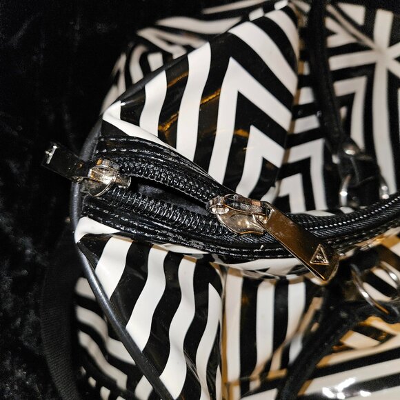Guess Black and White Patent Faux Leather Duffle Tote - Picture 5 of 8